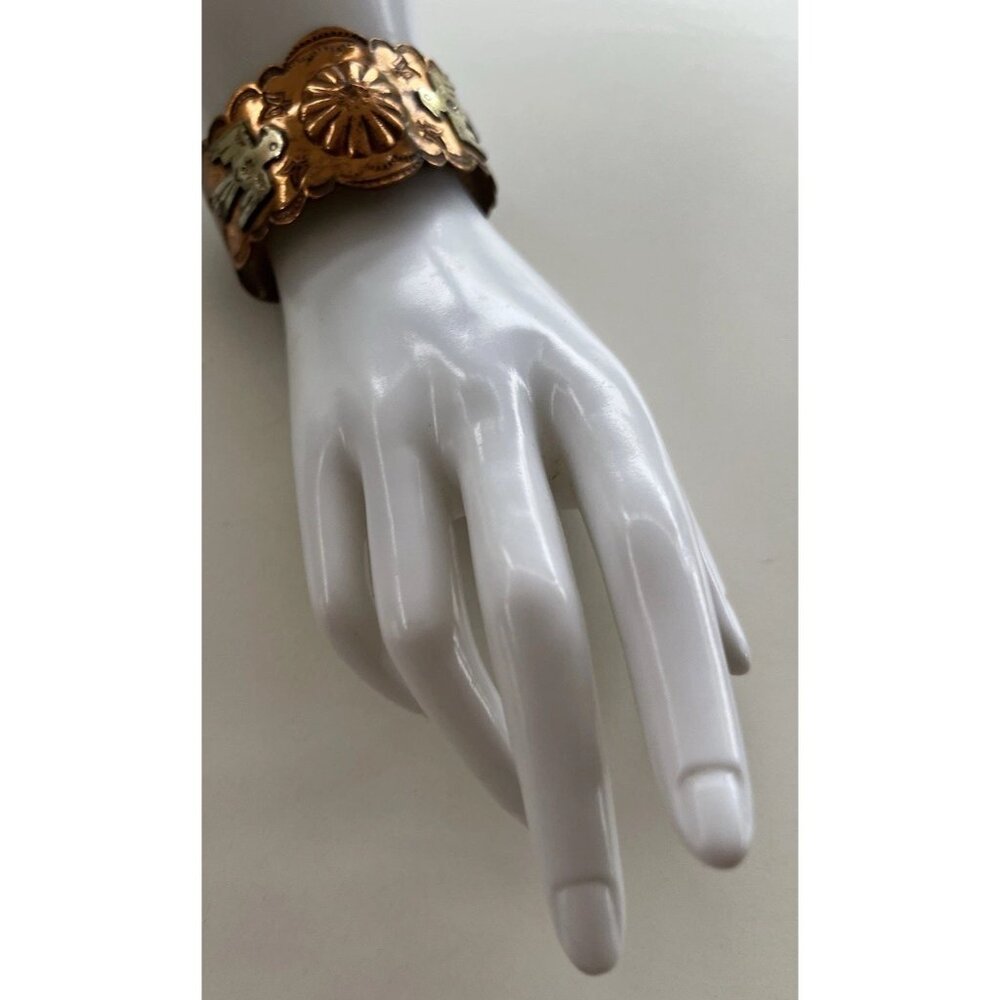 Vintage Native American Navajo Copper Thunderbird eagle Cuff Bracelet Sz 6.5” - Picture 14 of 16
